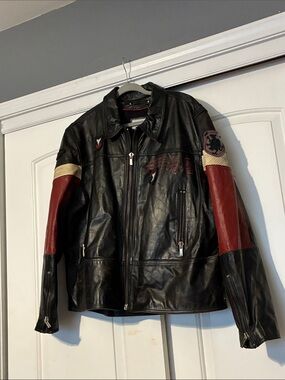 Y2K vintage Men's Black and Red Leather Jacket